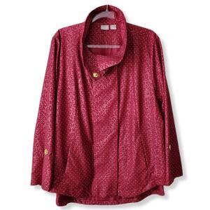 Chicos Zenergy Women Lightweight Jacket XL Burgundy Polka Dot Cheetah Fall NEW
